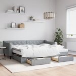 vidaXL Lit de jour avec gigogne et tiroirs gris clair 90x200 cm tissu