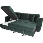 Canapé d'angle convertible HAMILTON 4 places - Tissu velours vert - 245 x 140 x 86 - Coffre de rangement