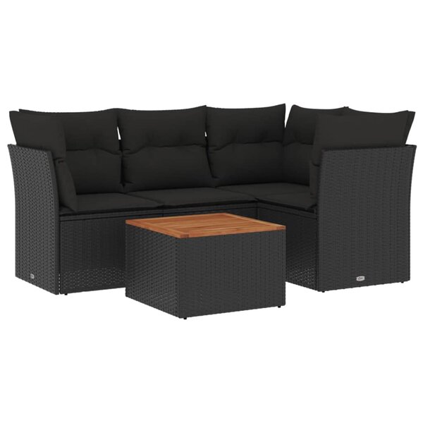 vidaXL Salon de jardin 5 Pièces avec coussins noir résine tressée