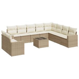 vidaXL Salon de jardin 11 Pièces avec coussins beige résine tressée