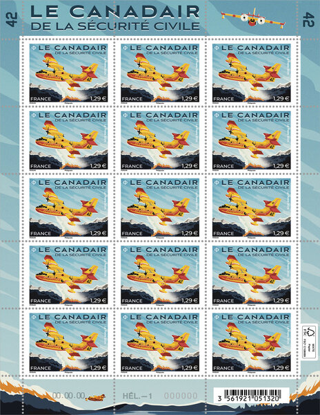 Feuille - Timbre Canadair de la Sécurité Civile - prix facial 1,29 €