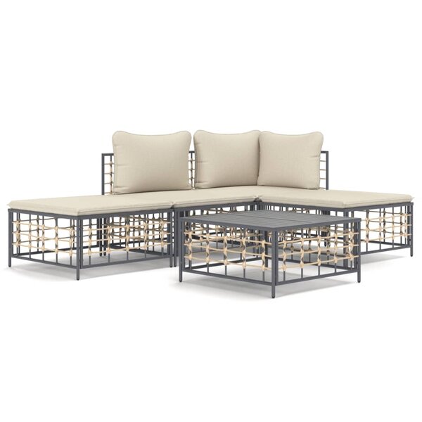 vidaXL Salon de jardin 5 Pièces avec coussins anthracite résine tressée