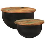 vidaXL Ensemble de tables basses 2 Pièces noir bois récupération massif