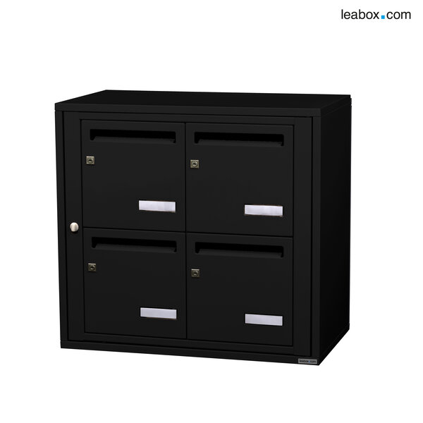 Bloc collectif Leabox 2x2 grade 3 simple face intérieur mural noir 9005 finition brillante