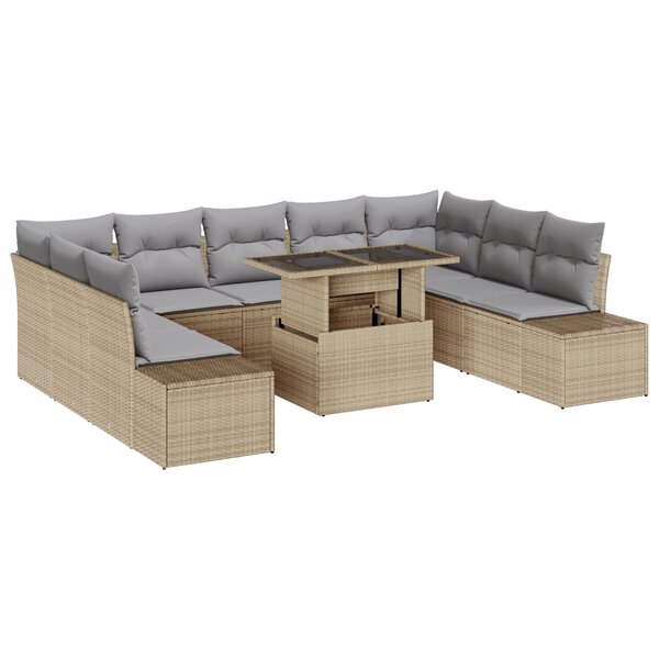 vidaXL Ensemble de canapé de jardin de 10 pièces avec coussins en poly rattan beige