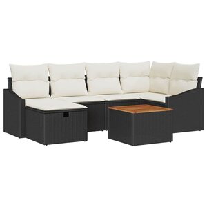 vidaXL Ensemble de canapé de jardin avec coussin 7 Pièces Noir Poly rotin