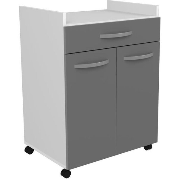 Desserte de 60 cm - 1 Tiroir et 1 Porte - 60 x 44 x 81 cm - Coloris Gris brillant