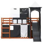 vidaXL Lit superposé avec toboggan et rideaux blanc et noir 90x190 cm