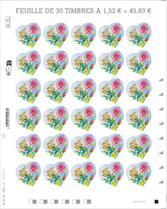 Feuille de 30 timbres coeur - Fragonard - Lettre verte - 20g