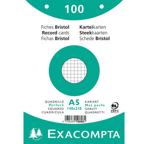 Paquet de 100 Fiches BRIST.BLC 148/210 5X5 PERF.S/FILM x 10 EXACOMPTA