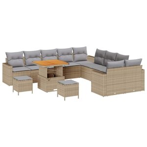vidaXL Ensemble de canapé de jardin 13 Pièces Beige polyrotin