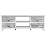 vidaXL Meuble TV Blanc et gris 108x30x40 cm Bois de Paulownia solide