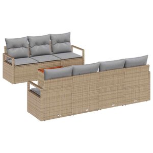 vidaXL Ensemble de canapé de jardin avec coussin 8 Pièces Beige polyrotin