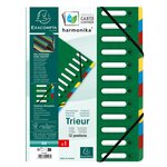 Trieur Harmonika® À Fenêtres Avec Élastiques Véritable Carte Lustrée 12 Compartiments - Vert - X 6 - Exacompta
