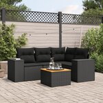 vidaXL Salon de jardin 5 Pièces avec coussins noir résine tressée