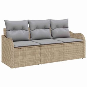 vidaXL Ensemble de canapé de jardin avec coussin 3 Pièces Beige polyrotin