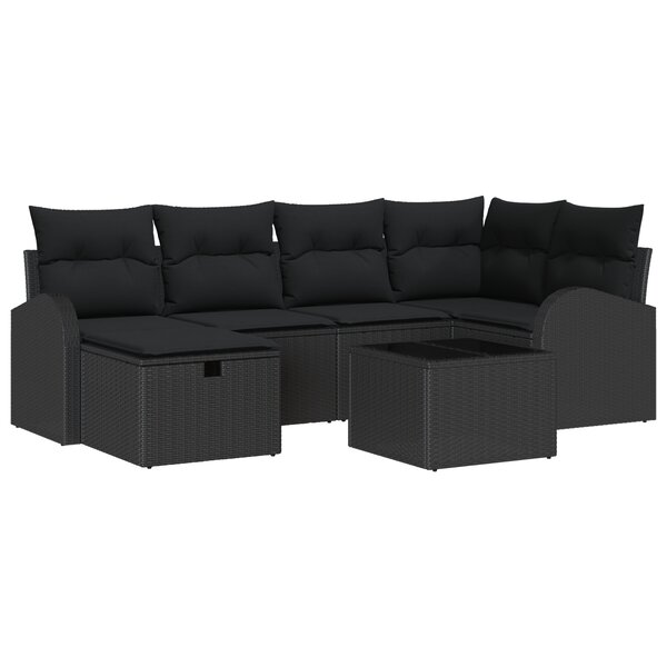 vidaXL Canapé de jardin 7 pièces avec coussins Noir Poly Rattan