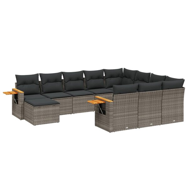 vidaXL Salon de jardin 11 Pièces avec coussins gris résine tressée
