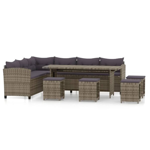 vidaXL Salon de jardin 6 Pièces avec coussins résine tressée gris