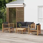 vidaXL Salon de jardin 5 Pièces avec coussins gris foncé bambou