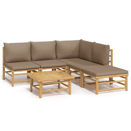 vidaXL Salon de jardin 6 Pièces avec coussins taupe bambou