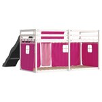 vidaXL Lit superposé avec toboggan et rideaux rose 90x190 cm