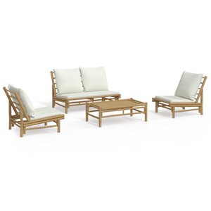 vidaXL Salon de jardin 4 Pièces avec coussins blanc crème bambou