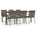 vidaXL Ensemble à manger jardin et coussins 7 Pièces gris rotin