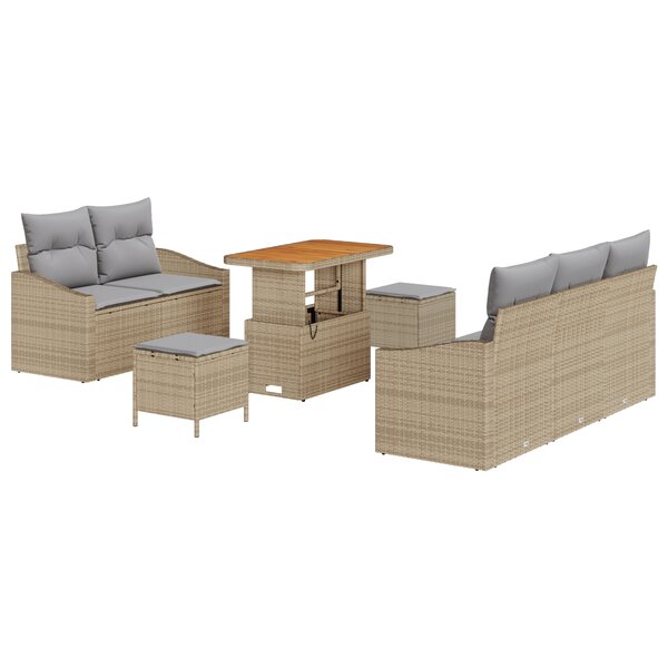 vidaXL Ensemble de 8 Canapés de Jardin avec Coussins Beige Poly Rotin Acacia