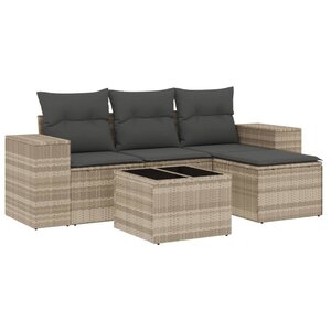 vidaXL Salon de jardin 5 Pièces avec coussins gris clair résine tressée
