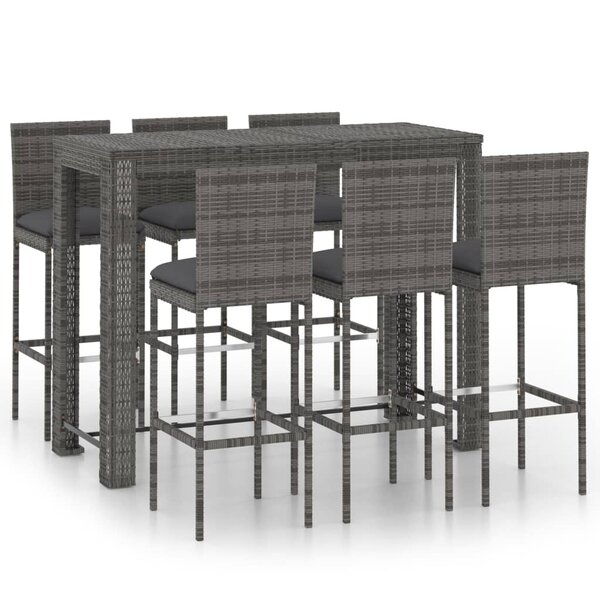 vidaXL Jeu de bar de jardin 7Pièces et coussins anthracite Résine tressée