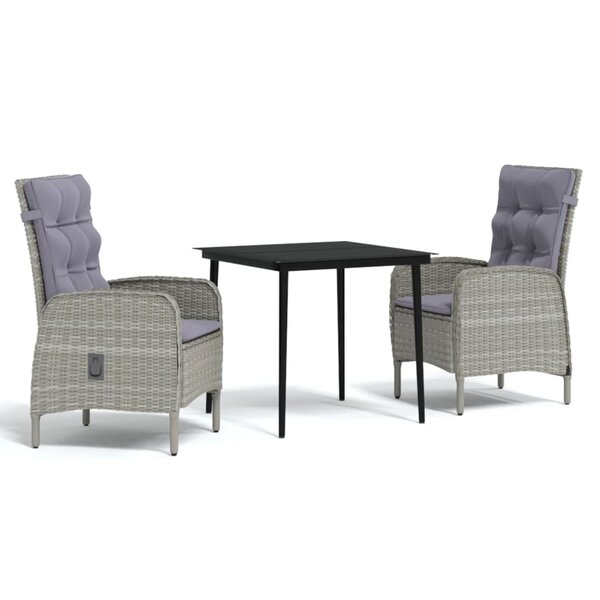 vidaXL Mobilier à dîner d'extérieur avec coussins 3 Pièces Gris et noir