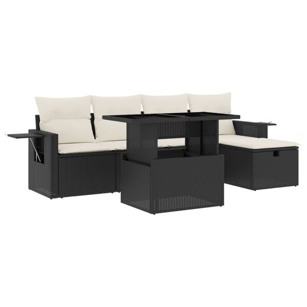 vidaXL Salon de jardin 6 Pièces avec coussins noir résine tressée