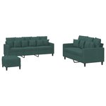vidaXL Ensemble de canapés 3 Pièces avec coussins Vert foncé Velours