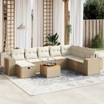 vidaXL Salon de jardin avec coussins 9 Pièces beige résine tressée