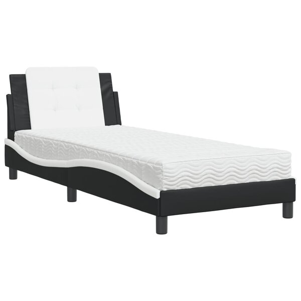 vidaXL Lit avec matelas noir et blanc 100x200 cm similicuir