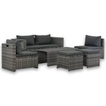 vidaXL Salon de jardin avec coussins 6 Pièces Résine tressée Gris