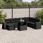 vidaXL Salon de jardin 9 Pièces avec coussins noir résine tressée