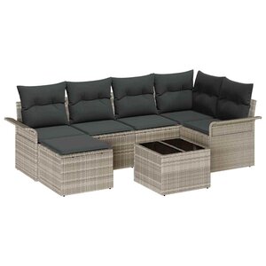 vidaXL Ensemble de canapé de jardin 7 Pièces Gris clair polyrotin