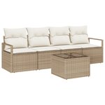 vidaXL Ensemble de Canapé de Jardin 5 Pièces avec Coussins Beige en Poly Rotin