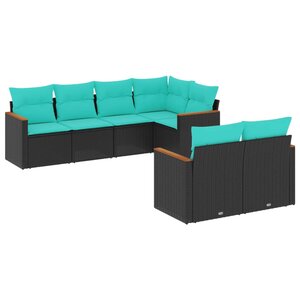 vidaXL Salon de jardin 7 Pièces avec coussins noir résine tressée