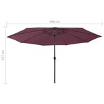 vidaXL Parasol d'extérieur avec LED et mât en métal 400 cm Bordeaux