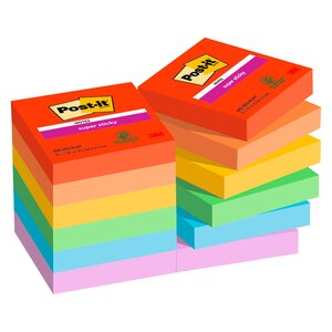 Notes couleurs playful super sticky post-it 47 6 x 47 6 mm - bloc de 90 feuilles - lot de 12