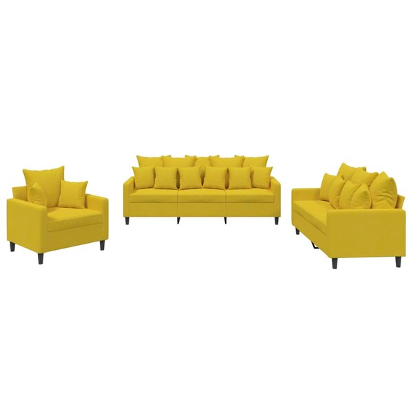 vidaXL Ensemble de canapés 3 Pièces avec coussins Jaune Velours
