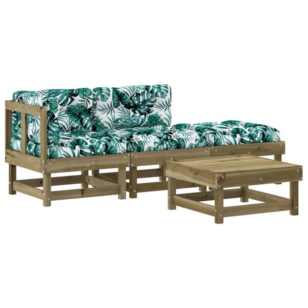 vidaXL Salon de jardin 4 Pièces avec coussins bois de pin imprégné