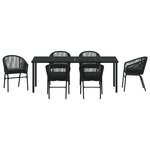 vidaXL Set de salle à manger de jardin 7 pièces noir poly rotin