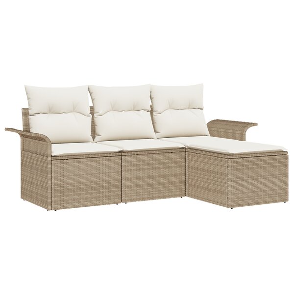 vidaXL Ensemble de canapé de jardin de 4 pièces avec coussins Beige Poly Rattan