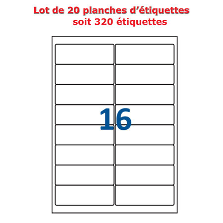Lot de 20 Planches étiquettes autocollantes blanches sur feuille A4 : 99 x  33 9 mm (16 étiquettes par feuille spéciales bons de transport) - La Poste