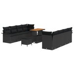 vidaXL Ensemble de sofa de jardin 11 pièces avec coussins en rotin poly noir Acacia