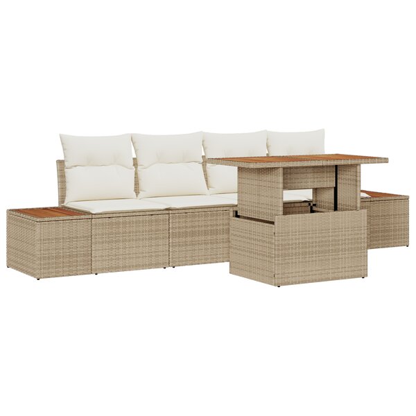 vidaXL Ensemble de salle à manger de jardin 5 pièces avec coussins Beige en Poly Rattan et Acacia